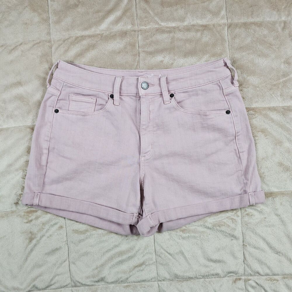 Universal Thread Pink High Rise Midi Denim Shorts Womens 8 29 Cuffed Stretch
